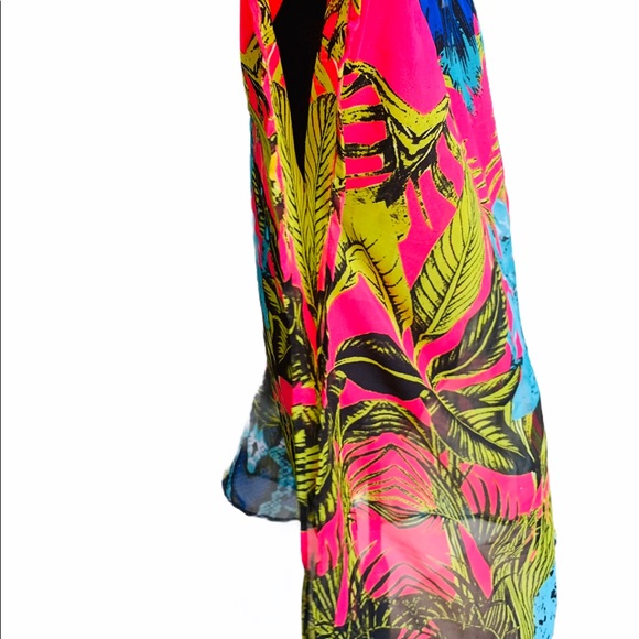 Cover Up Tropical Print Luxury Embellished Kaftan Top - Picture 6 of 10